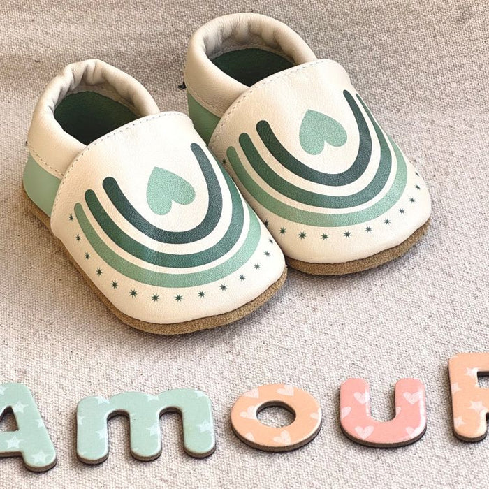 chaussons bébé cuir souple arc en ciel