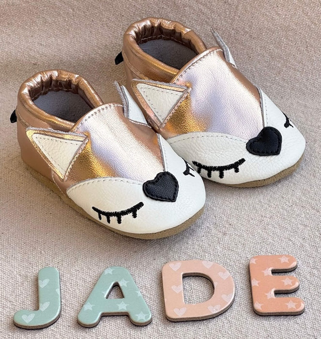 Chausson bébé en cuir souple brillante Jade la Renarde