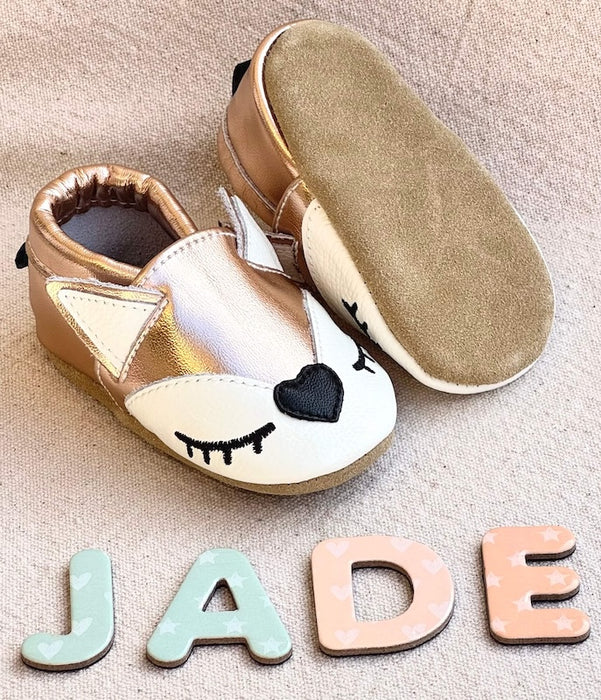 Chausson bébé en cuir souple brillante Jade la Renarde