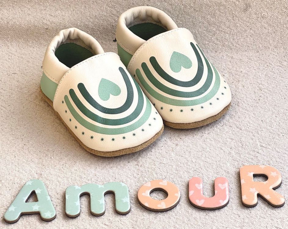 chaussons bébé cuir souple  arc en ciel 