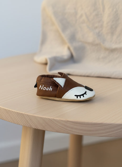 Chausson bébé en cuir souple marron Ragnar le renard